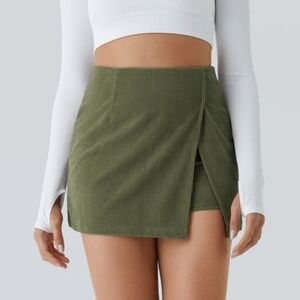 Halara High Waisted Back Zipper Split Hem 2-in-1 Corduroy Casual Skirt